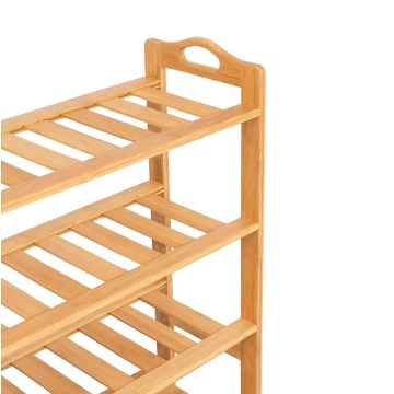 HOME Free Standing Bamboo Shoe Rack with Handles | 6 Tier | Wood | Closets and Entryway | Organizer | Fits 18 Pairs