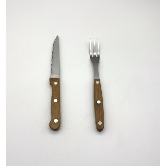 8pcs bamboo handle steak knife and fork set