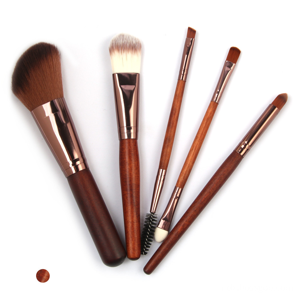 5 Pcs Wood Makeup Brushes Set display1-1
