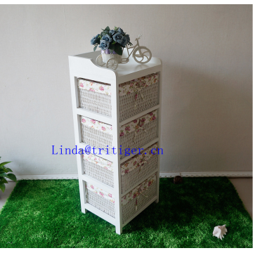 white home funiture solid wood storage cabinet with wicker drawers willow basket