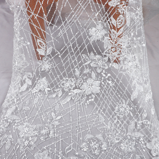 wholesale luxury white sequin embroidery fabric