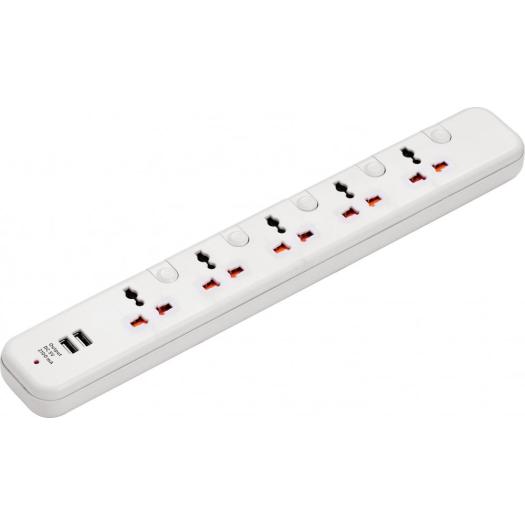 Five Way Universal Extension Socket with USB
