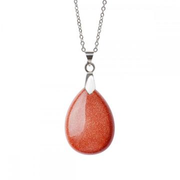 Natural 28x35MM Red Goldstone Waterdrop Pendant Necklace