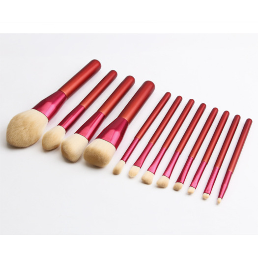 12pcs Red Nylon Hair Wooden Makeup Brush Set