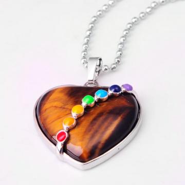 Heart Shape Tiger Eye 7 Chakras Gemstone Necklace