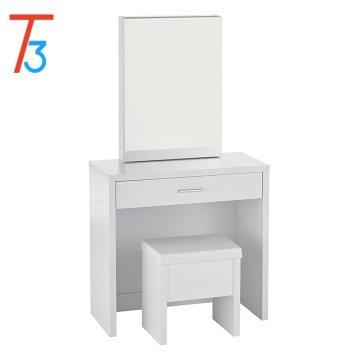 Home Furnishings 3 Piece Vanity Table Set with Sliding Mirror and Stool Storage - White