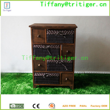 Home storage furniture wooden cabinet with rattan/wicker/rush straw baskets drawers cabinet