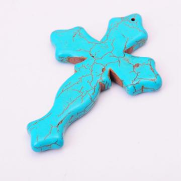Semi Precious Stone Turquoise Cross Pendant 75X50MM