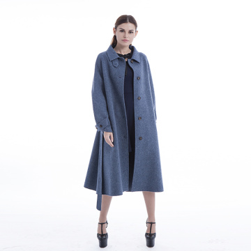 Single-breasted blue cashmere overcoat
