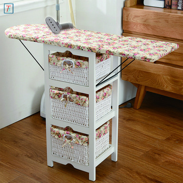 Folding Ironing Board Wooden Storage Cabinet with 3 Paper Storage Drawers