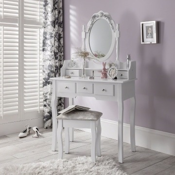 Shabby Chic Dressing Table, Mirror & Stool Set