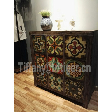 Vintage Antique Multicolor Distressed Wood Storage Cabinet