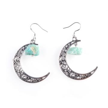 Trending Moon Silver Alloy Colorful Gem Drop Earrings Jewelry