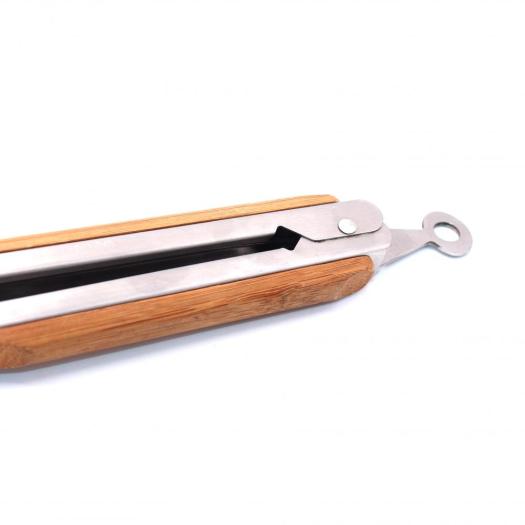 stainless steel food tongs with wooden handle