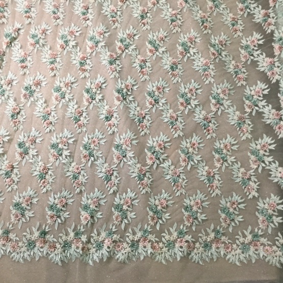 Light Green 3D StoneTulle Embroidery Fabric