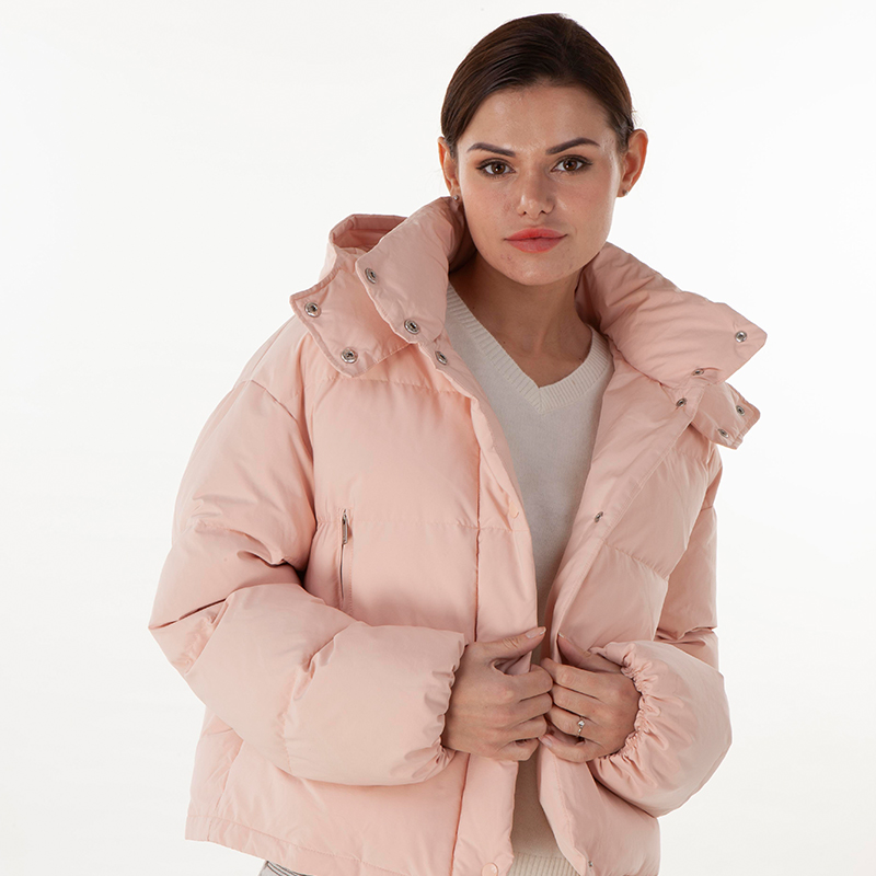 Pink press zipper style down jacket