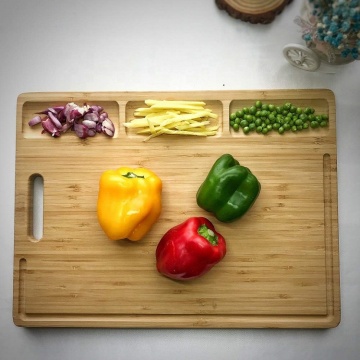 Large Organic Bamboo Cutting Board For Kitchen, With 3 Built-In Compartments And Juice Grooves, Heavy Duty Chopping Board
