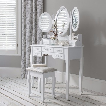 Monaco dressing table, stool and mirror, 7 drawers, 3 mirrors