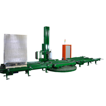Automatic pallet wrapping machine with Roller