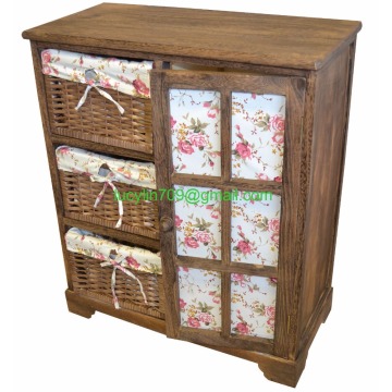 Brown Wood Shabby Chic Storage Unit Cupboard Wicker Drawers Baskets Floral Girly