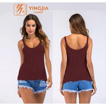 Women's Sexy U-neck Strap Hollow Knit Tank Tops