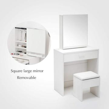 Vanity Table Set Sliding Mirror Drawers Wood Makeup mirrored dressing table(White)