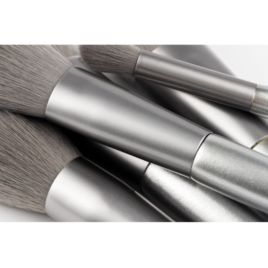 no logo makeup brush set silver handle
