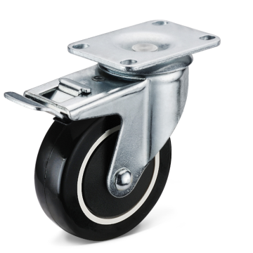 Medium Duty Flat Plate Swivel with Side Brake PU Wheel Caster