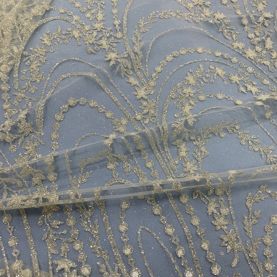Off White Chemical Glitter Lace Mesh Fabric