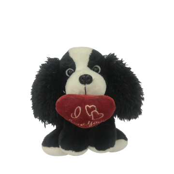 Plush Dog In Black With Heart