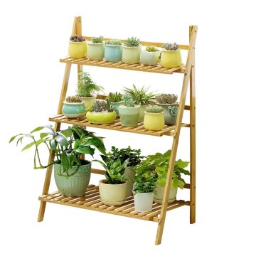 Bamboo Wood Ladder Plant Stand 3-Tier Foldable Flower Display Shelf Rack