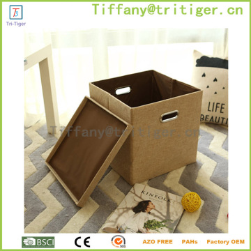 Home closet organizer cardboard linen fabric stackable storage box with cover