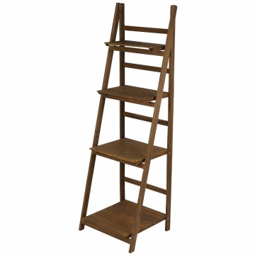 4 Tier Brown Ladder Shelf with Brown Wicker Basket Set