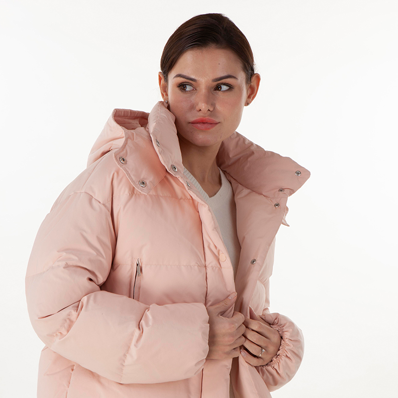 Pink hooded down jacket