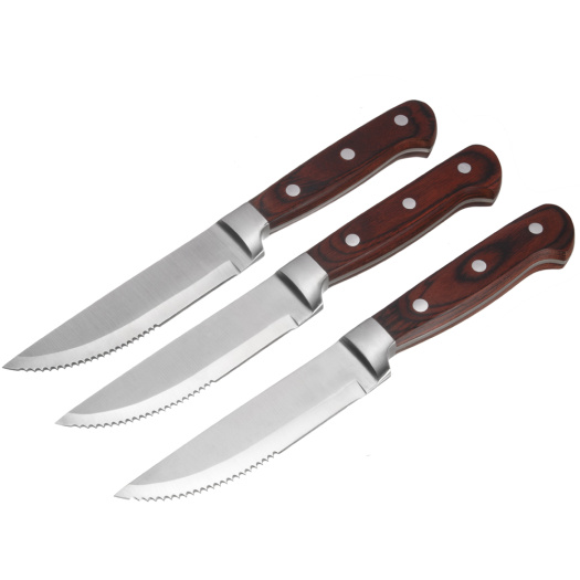 3 pieces brown handle steak knives set