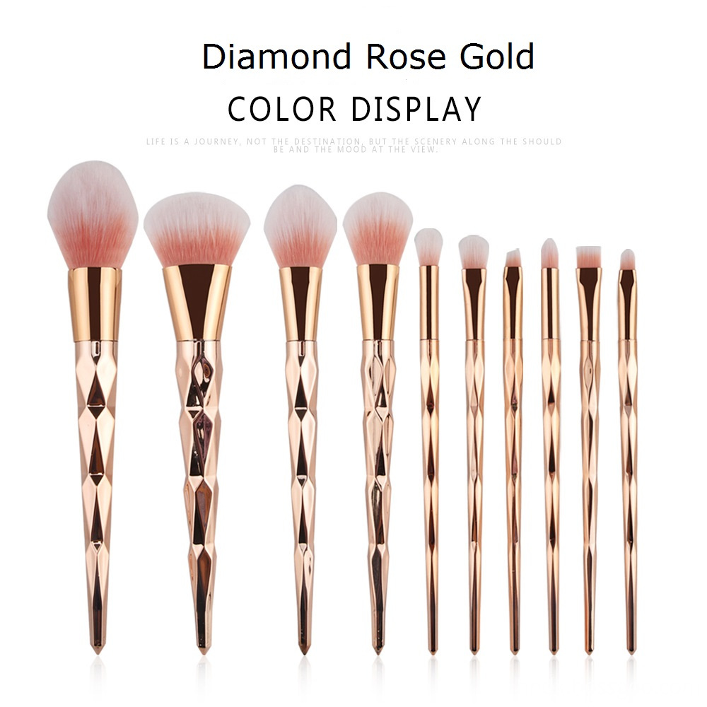 10 Pcs Diamond Rose Gold Makeup Brushes Sets 7
