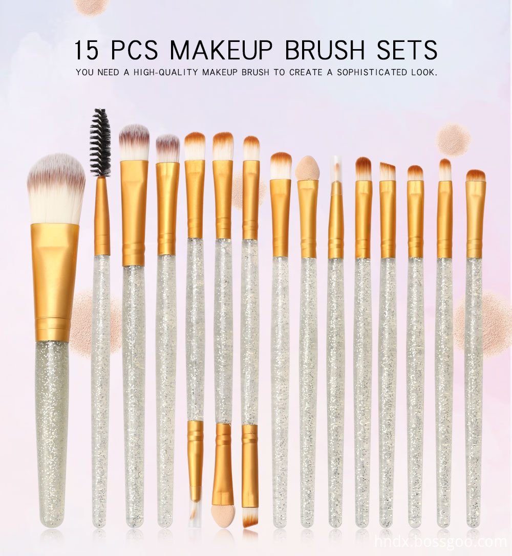 15 Pieces Crystal  Travel Makeup Brushes Set 1