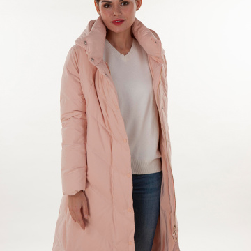 Pink turtleneck hooded down jacket