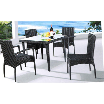 Modern Rattan Glass top Table and Chair