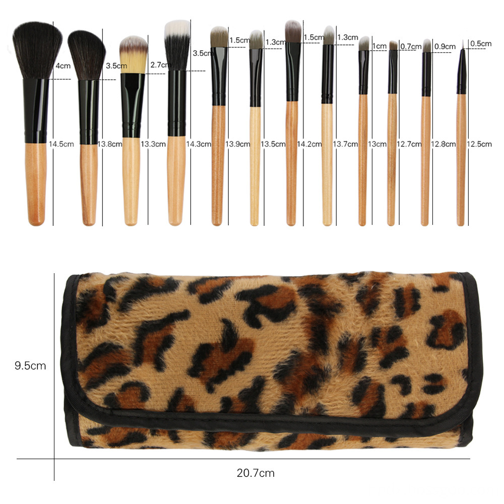 12Pcs Leopard Gold Wood Makeup Brushes Set 7