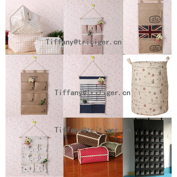 Foldable Square New Multi-colored 100% Natural Linen Cotton Fabric Storage Bins Storage Baskets Organizers for Shelves Desks