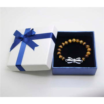 Yellow Tiger eye Gemstone Bracelet with Diamante bow tie Alloy Piece