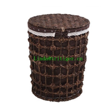 China factory wicker straw weaved Laundry Basket With Lids corn husk