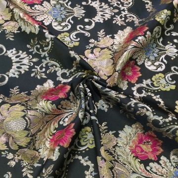 Black Flower Jacquard Brocaed Fabric for Dress