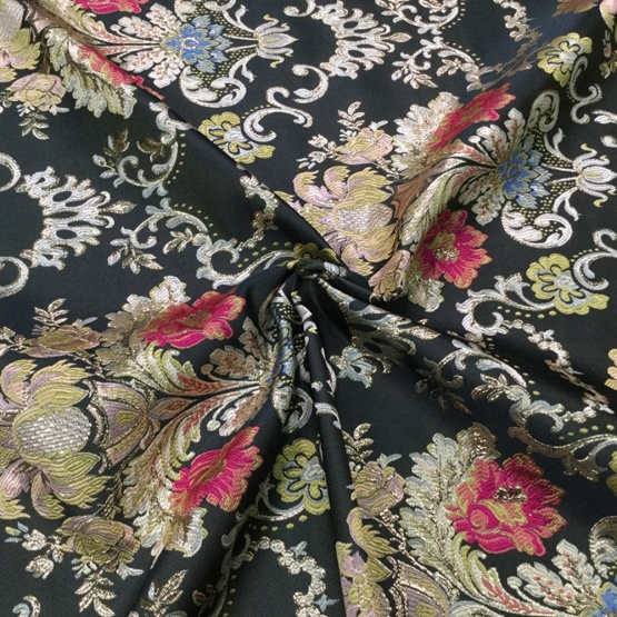 Black Flower Jacquard Brocaed Fabric for Cloth