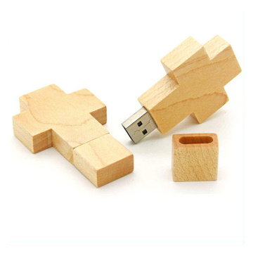 Cross Shape Wooden USB Stick with Logo engraved