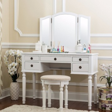 5 drawer white Dresser Dressing Room Partition Makeup Table With Mirror
