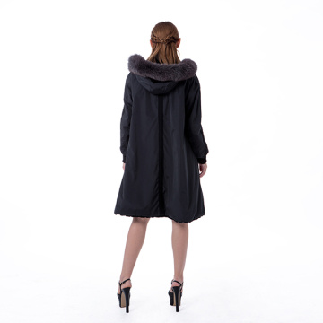 Black fur cashmere winter coat