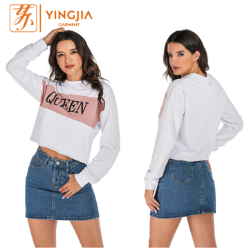 Female Letter Printing Stitching Casual Pullover Sweatshirt