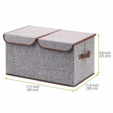 Linen Fabric Foldable Storage Cubes Bin Box Containers with Lid and Handles